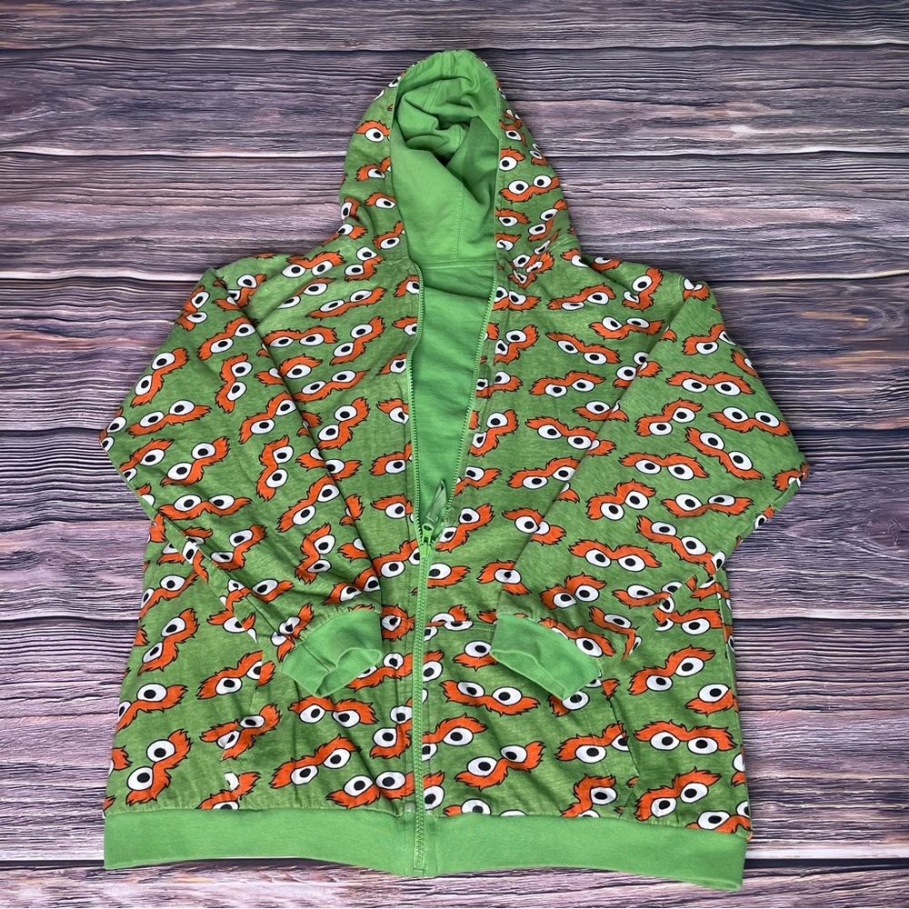Oscar The Grouch Reversible Hoodie AOP Sweatshirt Sesame Street Y2K Mens Medium